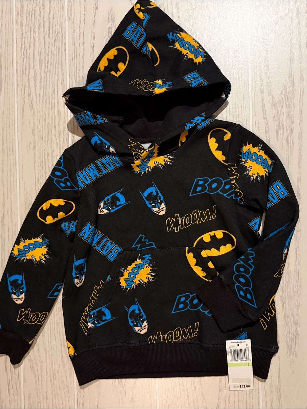 Hybrid Apparel Batman Boys Size 4 Fleece Hoodie Comic Graphic NWT